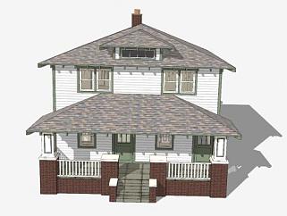 复式公寓房子建筑SU模型下载_sketchup草图大师SKP模型