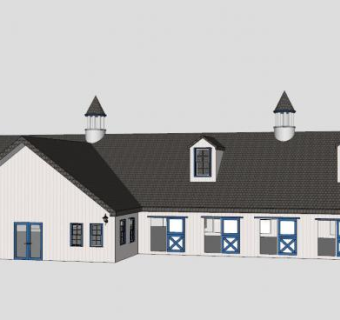 现代马厩建筑SU模型下载_sketchup草图大师SKP模型