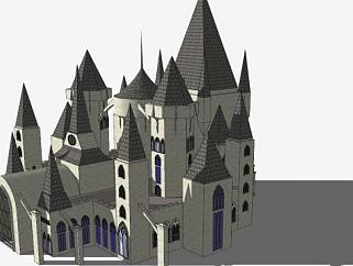 现代石头<em>城堡建筑</em>SU模型下载_sketchup草图大师SKP模型