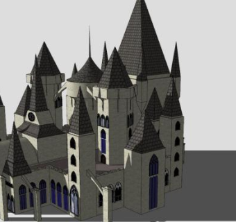 现代石头城堡建筑SU模型下载_sketchup草图大师SKP模型