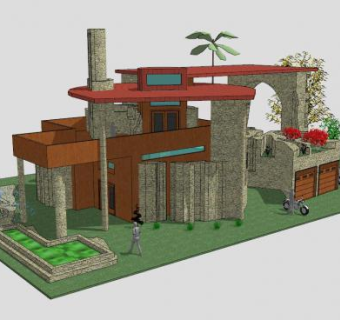 现代双层木屋SU模型下载_sketchup草图大师SKP模型