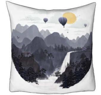 山水墨画白色抱枕SU模型下载_sketchup草图大师SKP模型