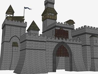 巨大城堡建筑SU模型下载_sketchup草图大师SKP模型
