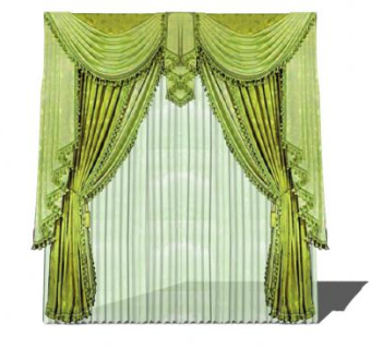 欧式绿色半遮光布窗帘SU模型下载_sketchup草图大师SKP模型