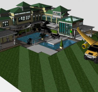中式别墅房子住宅SU模型下载_sketchup草图大师SKP模型