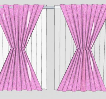 双层粉色窗帘纱帘SU模型下载_sketchup草图大师SKP模型
