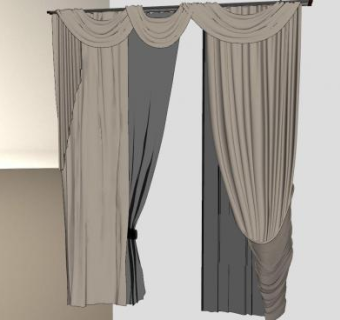 欧式客厅布艺窗帘SU模型下载_sketchup草图大师SKP模型