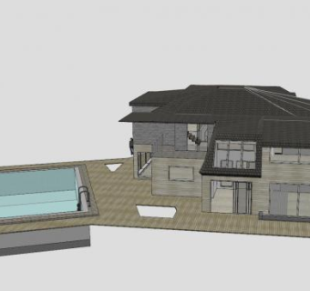 大房子泳池建筑SU模型下载_sketchup草图大师SKP模型