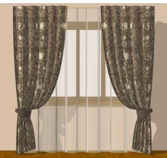 欧式双层花纹窗帘SU模型下载_sketchup草图大师SKP模型