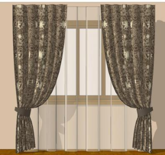 现代复古花纹印花窗帘SU模型下载_sketchup草图大师SKP模型