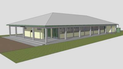 社区大厅避难所建筑SU模型下载_sketchup草图大师SKP模型