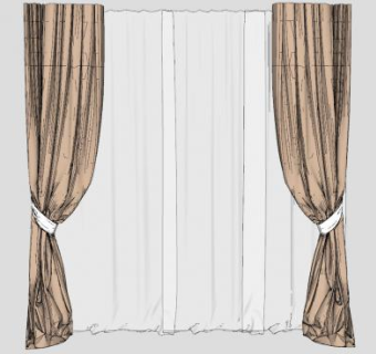 欧式花色图案经典布艺帘SU模型下载_sketchup草图大师SKP模型