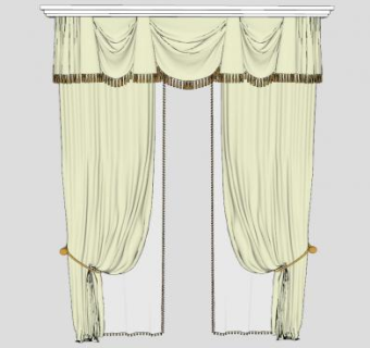 现代自然风格布艺窗帘SU模型下载_sketchup草图大师SKP模型