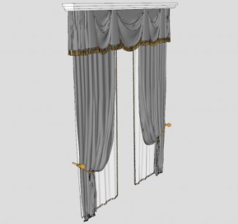简约风格灰色布艺窗帘SU模型下载_sketchup草图大师SKP模型