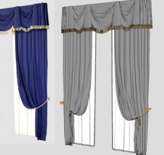 灰色双层客厅布艺帘SU模型下载_sketchup草图大师SKP模型