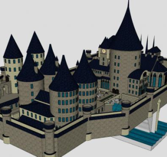 中世纪风格城堡建筑SU模型下载_sketchup草图大师SKP模型