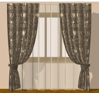 经典色系卧房布艺帘SU模型下载_sketchup草图大师SKP模型