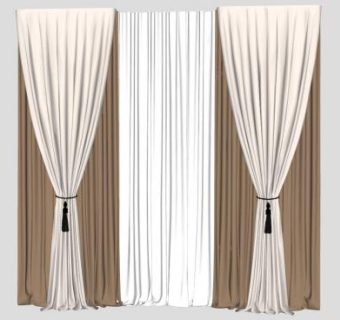 欧式简约原木色窗帘SU模型下载_sketchup草图大师SKP模型