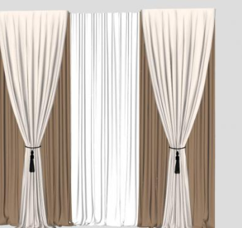 简欧原木色白色窗帘SU模型下载_sketchup草图大师SKP模型