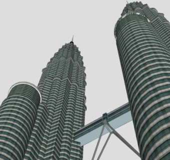 双峰塔高层建筑SU模型下载_sketchup草图大师SKP模型