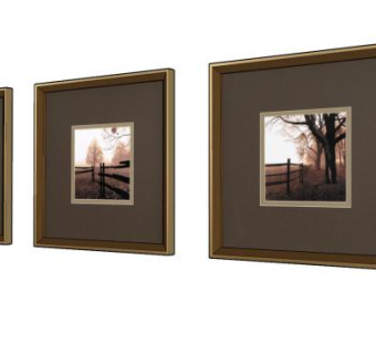 现代美式室内三联挂画SU模型下载_sketchup草图大师SKP模型