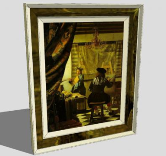维米尔《画室》油画挂画SU模型下载_sketchup草图大师SKP模型