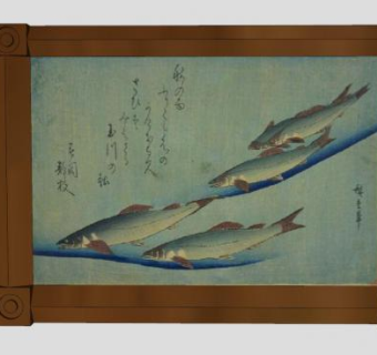 日式题字鱼儿木制相框挂画SU模型下载_sketchup草图大师SKP模型