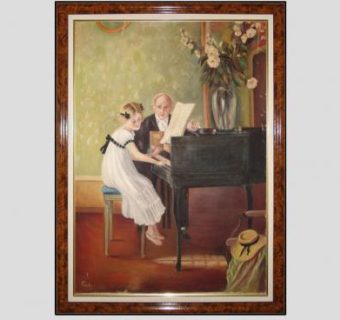 弹钢琴的欧洲女孩油画挂画SU模型下载_sketchup草图大师SKP模型