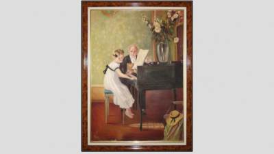 弹钢琴的欧洲女孩油画挂画SU模型下载_sketchup草图大师SKP模型