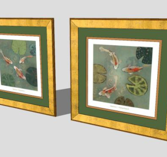 荷塘中的锦鲤挂画SU模型下载_sketchup草图大师SKP模型
