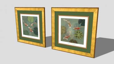 荷塘中的锦鲤挂画SU模型下载_sketchup草图大师SKP模型