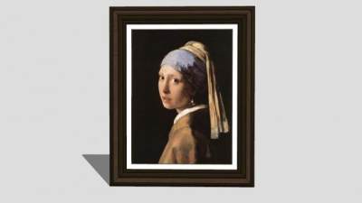 戴着珍珠耳环的女孩油画挂画SU模型下载_sketchup草图大师SKP模型