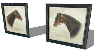 黑木框架战马挂画SU模型下载_sketchup草图大师SKP模型