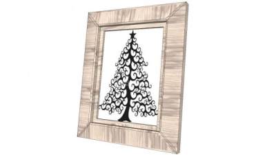 简约抽象树客厅挂画SU模型下载_sketchup草图大师SKP模型