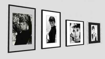 奥黛丽·赫本黑白摄影相片相框SU模型下载_sketchup草图大师SKP模型