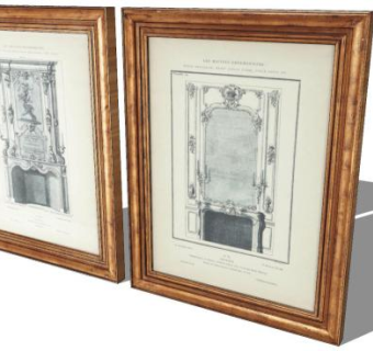 欧式壁炉绘画裱框相框SU模型下载_sketchup草图大师SKP模型