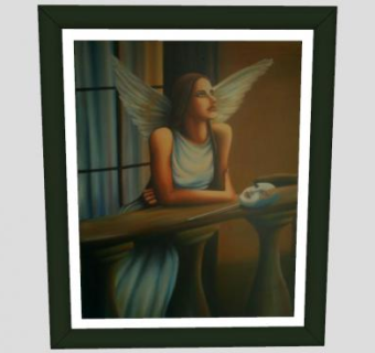 天使翅膀女画像裱框油画SU模型下载_sketchup草图大师SKP模型