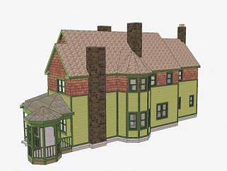 <em>现代房屋</em>砖块建筑SU模型下载_sketchup草图大师SKP模型