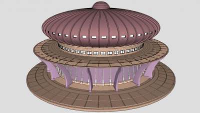 现代圆形建筑SU模型下载_sketchup草图大师SKP模型