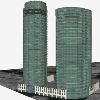 市区高层建筑SU模型下载_sketchup草图大师SKP模型