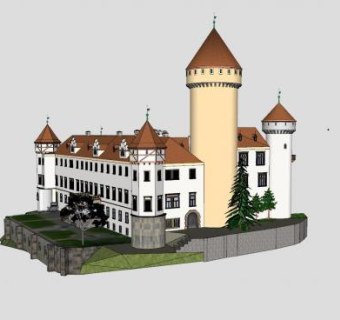 现代城堡房子建筑SU模型下载_sketchup草图大师SKP模型