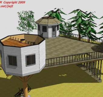 乡村树屋房子SU模型下载_sketchup草图大师SKP模型