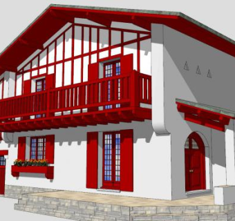巴斯克红色建筑房子SU模型下载_sketchup草图大师SKP模型