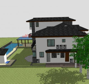 现代热带联排房子SU模型下载_sketchup草图大师SKP模型