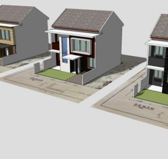 联排房子建筑SU模型下载_sketchup草图大师SKP模型