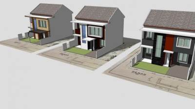 联排房子建筑SU模型下载_sketchup草图大师SKP模型