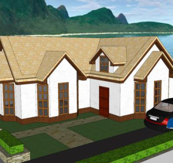 现代湖边房子建筑SU模型下载_sketchup草图大师SKP模型
