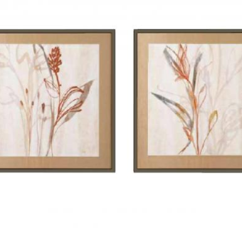 现代花卉双联背景墙挂画SU模型下载_sketchup草图大师SKP模型