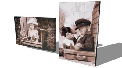 怀旧复古绘画儿童油画挂画SU模型下载_sketchup草图大师SKP模型