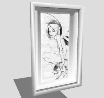 卡通少女素描绘画挂画SU模型下载_sketchup草图大师SKP模型